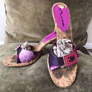 Nina Fushia Cork High Heeled Sandals